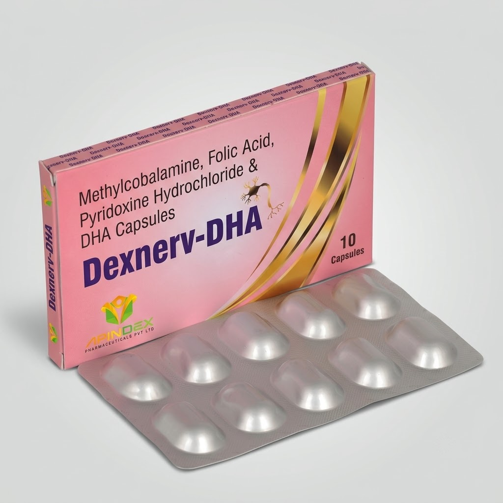 Methylcobalamine Folic Acid Pyridoxine Hydrochloride & DHA Capsules packaging