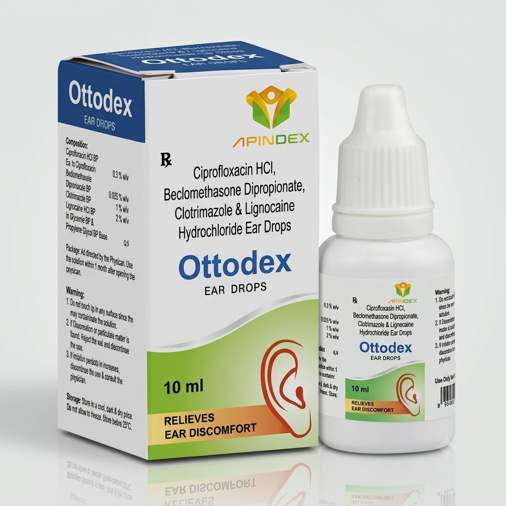 Ciprofloxacin, Beclomethasone, Clotrimazole & Lignocaine Ear Drops