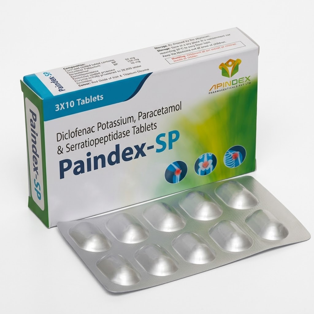 Diclofenac Potassium Paracetamol Serratiopeptidase Tablets packaging