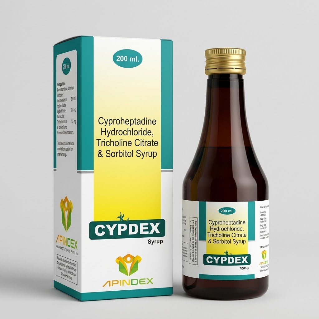 Cyproheptadine Tricholine Citrate & Sorbitol Syrup packaging