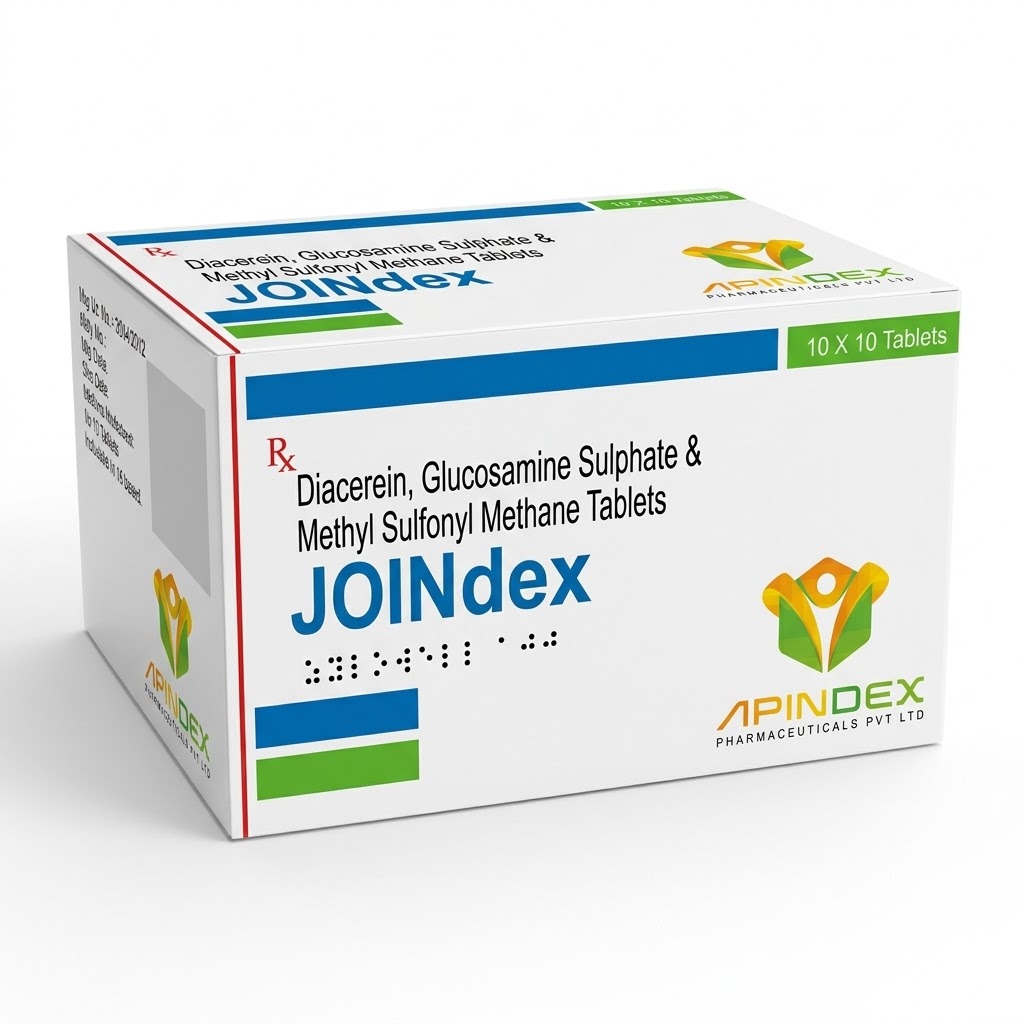 Diacerein, Glucosamine Sulphate & Methyl sulfonyl methane Tablets packaging