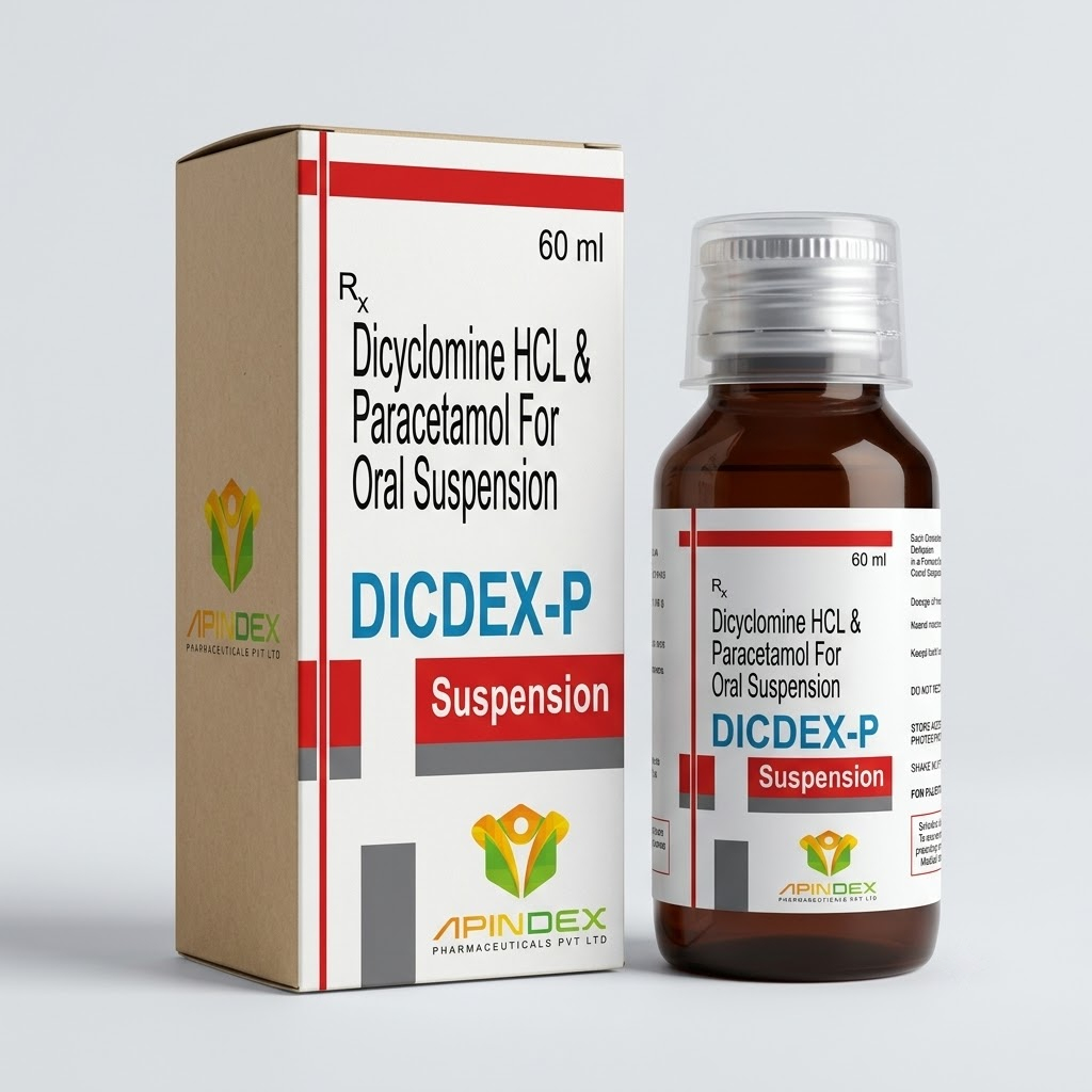 Dicyclomine Paracetamol Suspension packaging
