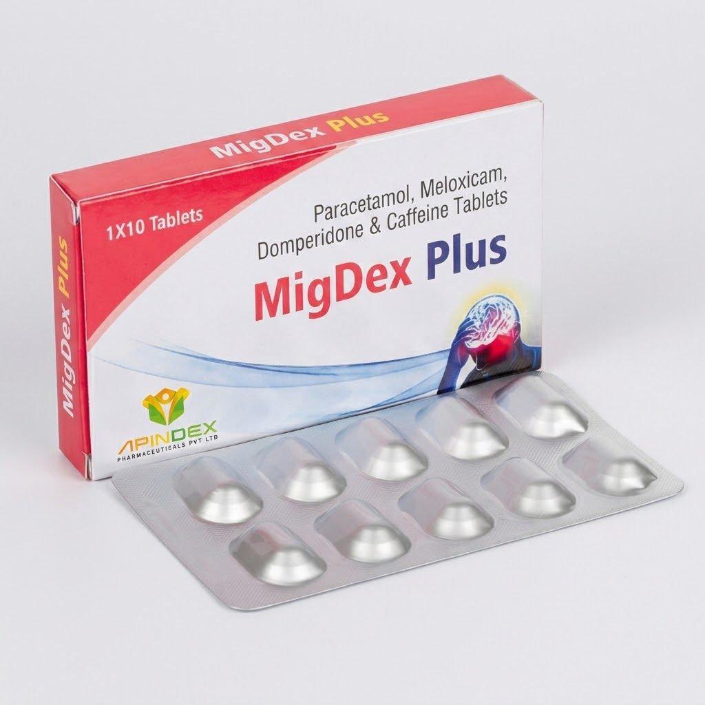 Paracetamol, Meloxicam, Domperidone & Caffeine Tablets packaging