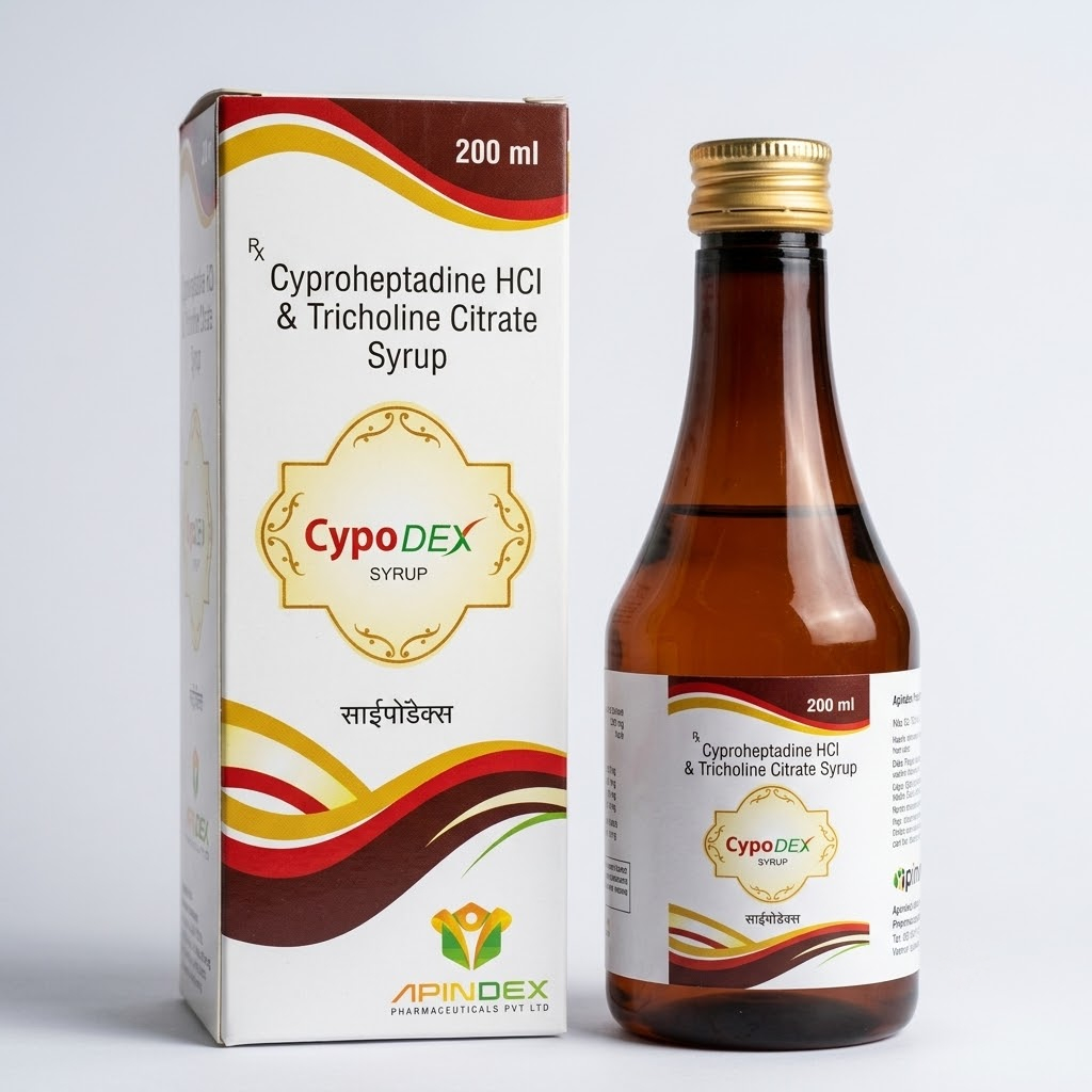 Cyproheptadine & Tricholine Syrup packaging